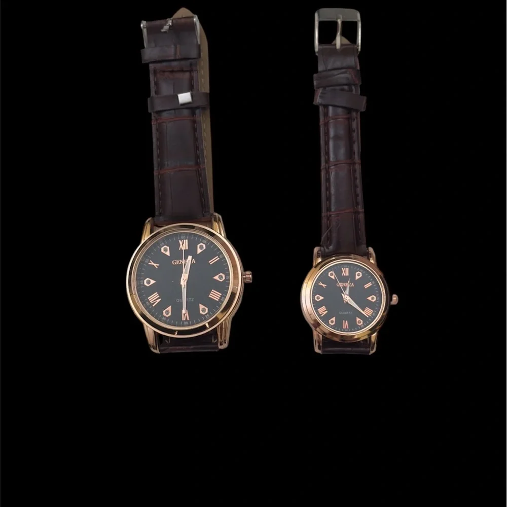 2 Pieces Elegant Brown and Gold Men/ Women's Watch